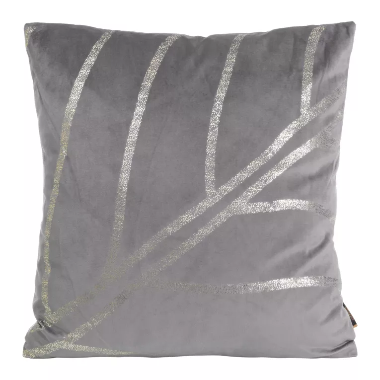 Poszewka na poduszkę 45x45 cm welwetowa z błyszczącym nadrukiem liści szara BLINK 38 Eurofirany
