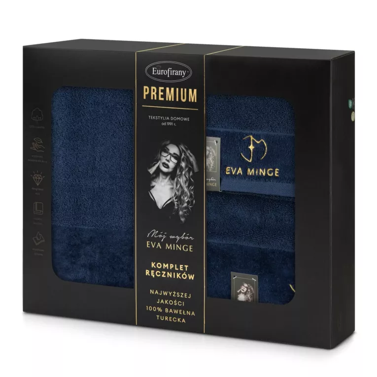 Zestaw ręczników bawełnianych 3 szt kolor granatowy 550 g/m2 GAJA Eva Minge Eurofirany