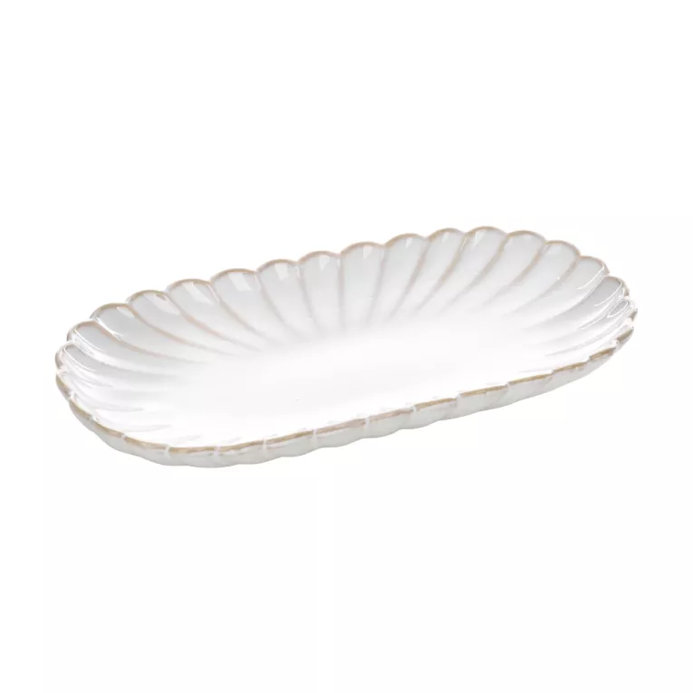 Patera ceramiczna dekoracyjna kremowo-beżowa z przecieranym wzorem w stylu eko 23x12x3 cm AVRIL Eurofirany