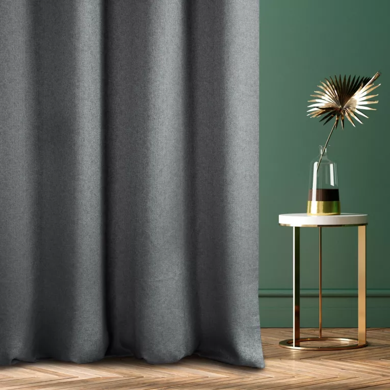 Zasłona szyta na taśmie 5 cm ALINE popielata z tkaniny o naturalnym splocie z efektem melanżu