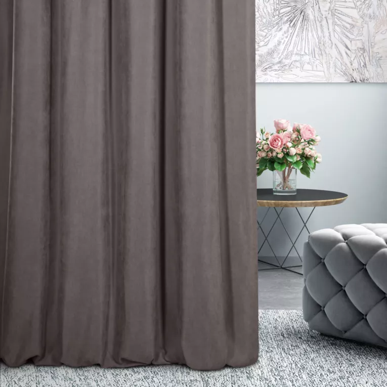 Zasłona szyta na flexach DORA - HIT grafitowa z miękkiej tkaniny o welurowej strukturze