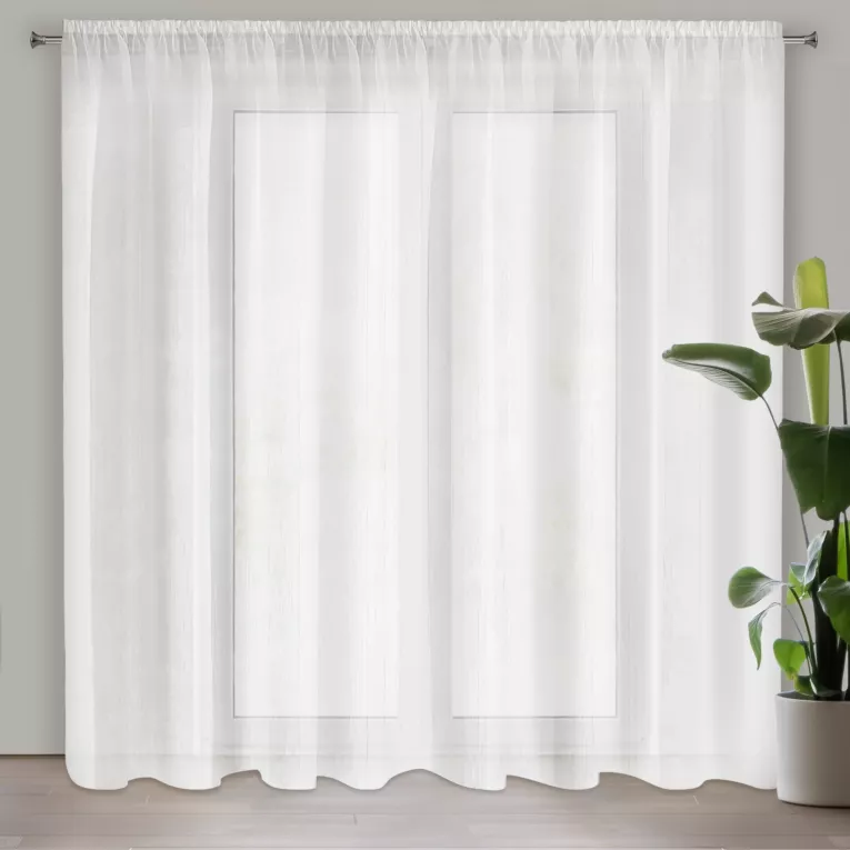 Firana kremowa o strukturze drobnego deszczyku wzór pionowy 350x250 cm taśma REBECCA Eurofirany