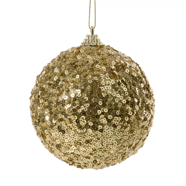 Złota bombka na choinkę nietłukąca z brokatem i cekinami 8 cm Eurofirany