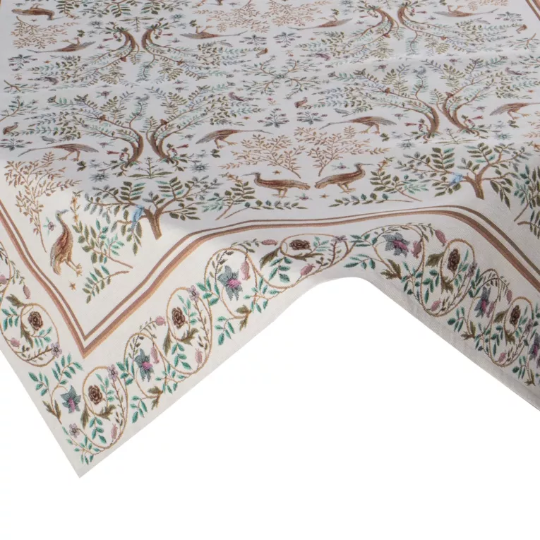 Obrus naturalno, jasnobrązowy 100x100 cm gobelinowy zdobiony nadrukiem inspirowanym projektami Williama Morrisa