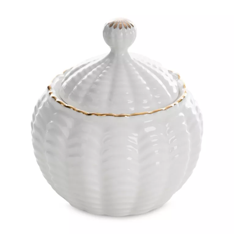 Pojemnik ceramiczyny dekoracyjny kremowo-złoty z wypukłym wzorem średnica 10x11 cm GAIA Eurofirany