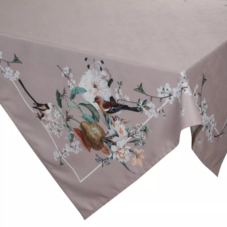 Bieżnik na stół ciemnobeżowy, zielony 85x85 cm SUMMER 5 z nadrukowanym motywem roślinno-zwierzęcym