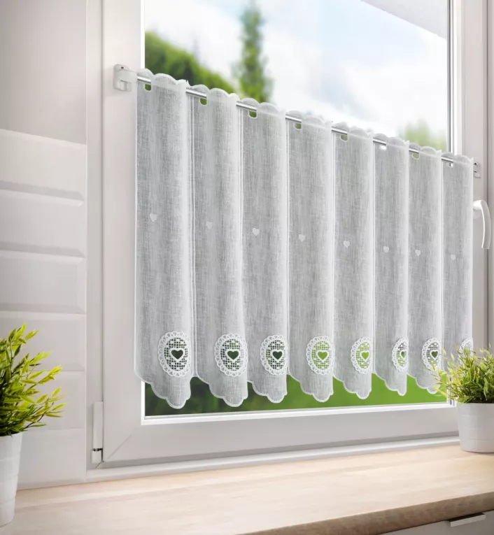 Tkanina firanowa zazdrostka zdobiona ażurowym haftem Eurofirany