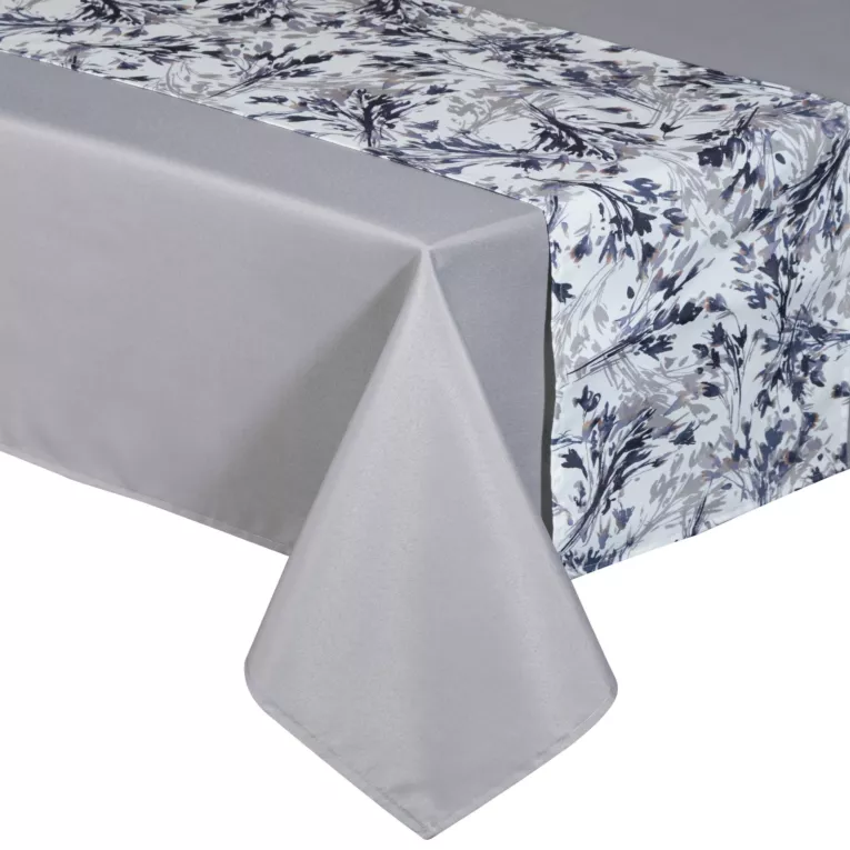 Komplet obrus z bieżnikiem jasnoszaro, biały 140x180/33x180 cm ANITA 3 zdobiony subtelnym wzorem roślinnym