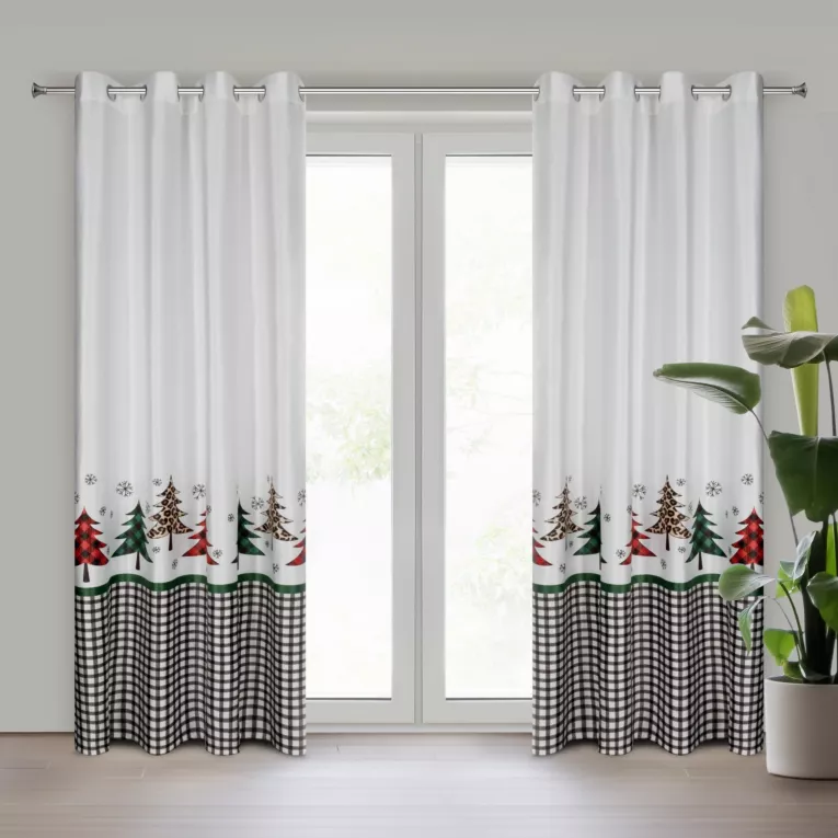 Zasłona biało, czarna świąteczna z tkaniny welwetowej 140x250 cm przelotka GERDA Eurofirany