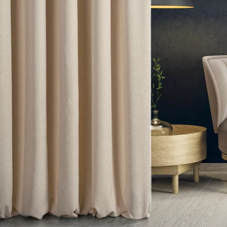 Zasłona szyta na taśmie fala VISCAYA jasnobeżowa z melanżowej i miłej w dotyku tkaniny Italissima