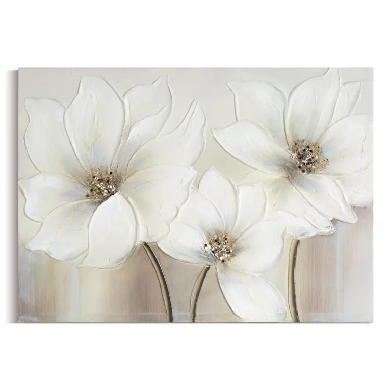 Obraz kremowo, beżowy ręcznie malowany na płótnie z motywem kwiatów 50x70 cm Eurofirany