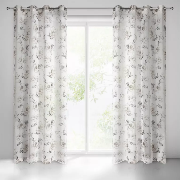 Firana naturalno, beżowa z motywem kwiatowym z etaminy Eurofirany 140x250 cm przelotka BASALA Eurofirany