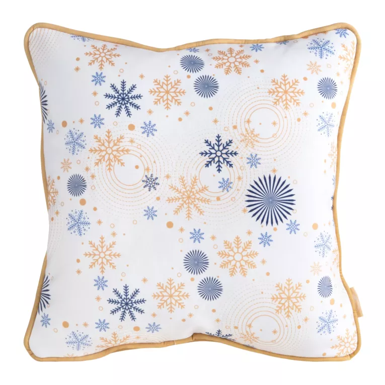 Poszewka na poduszkę 45x45 cm welwetowa zdobiona nadrukiem ze śnieżynkami i wypustką na brzegach biała CAROL Eurofirany