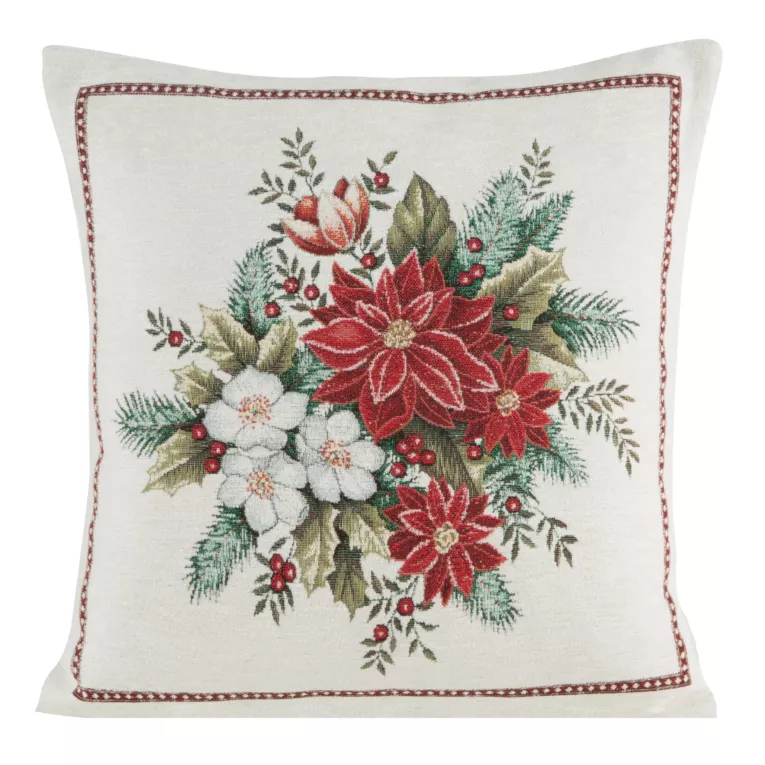 Poszewka na poduszkę 45x45 cm świąteczna gobelinowa z mieszanki włókien czerwono, beżowa Eurofirany