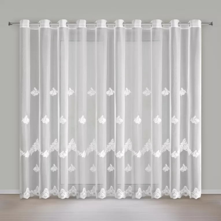 Firana biała zdobiona haftem 350x250 cm przelotki - ISARI - Eurofirany