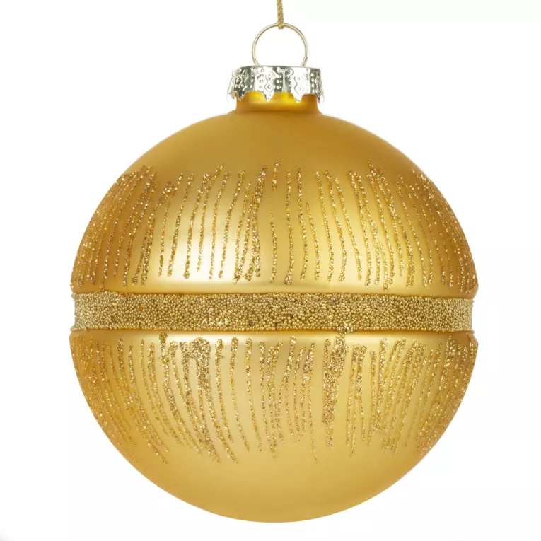Złota szklana bombka choinkowa z koralikami 8 cm Eurofirany