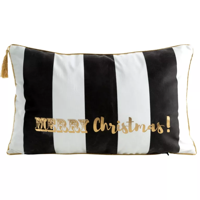 Poszewka na poduszkę 30x50 cm świąteczna welwetowa zdobiona złotym nadrukiem biało, czarna Eurofirany