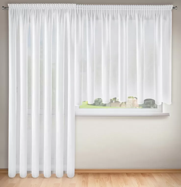 Komplet białych firan 2 szt z gładkiego woalu na okno i drzwi balkonowe 400x145 cm / 200x245 cm taśma AGA Eurofirany