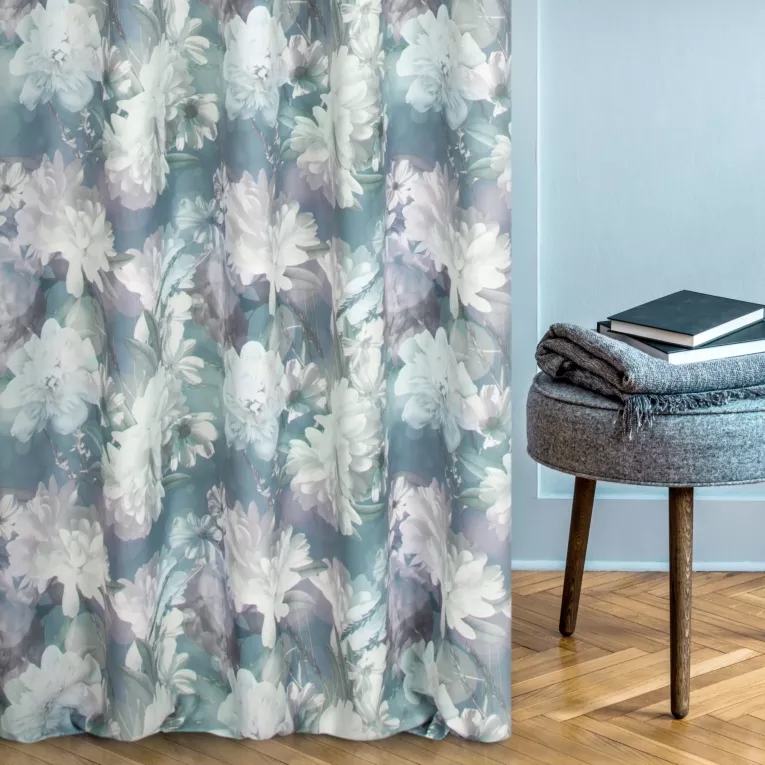 Tkanina zasłonowa o naturalnym splocie z nadrukiem kwiatów Eurofirany