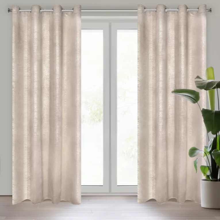 MABEL BEŻOWA ZASŁONA VELVETOWA  Z LŚNIĄCĄ PRZECIERKĄ NA PRZELOTKACH 140x250 cm