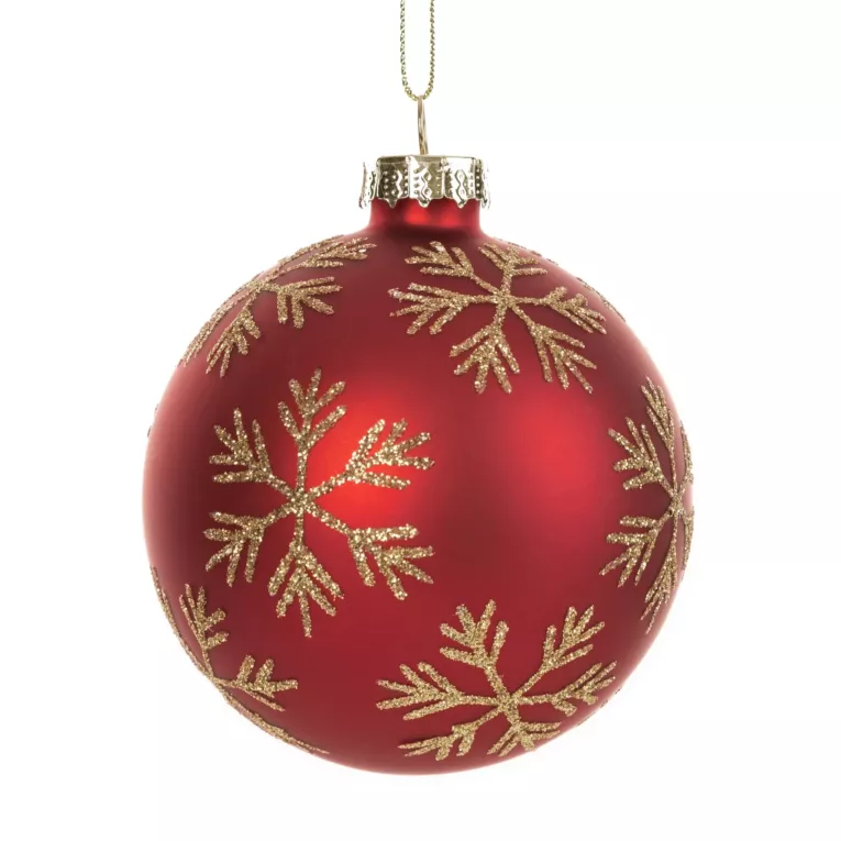 Szklana bombka choinkowa z wzorem śnieżynki  Eurofirany