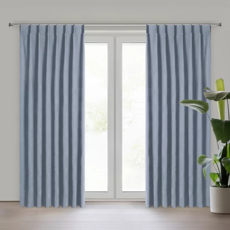 Zasłona niebieska z tkaniny welurowej 360x220 cm szerokość po zmarszczeniu flex 1:1,5 Dora Eurofirany