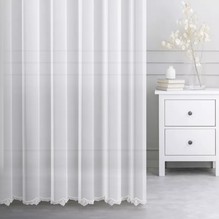 Firana szyta na przelotkach JANNA naturalna z delikatnej tkaniny ozdobionej haftem i perełkami