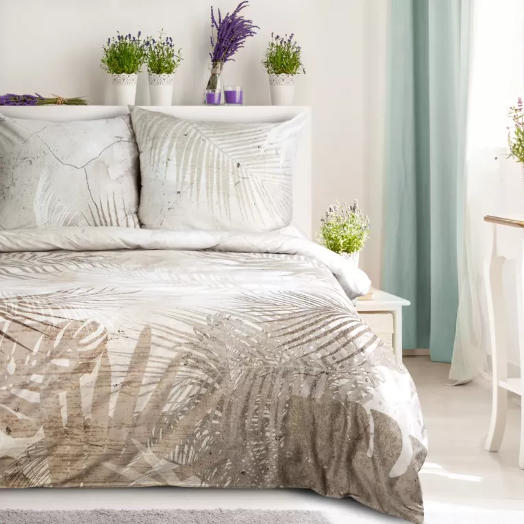 Pościel 220x200 cm bawełniana makosatyna kolor popielaty, beżowy styl boho Eurofirany Premium