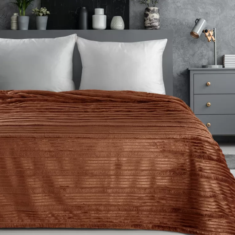 Koc 150x200 cm ceglasty, typu flano z wzorem 3D NINA Eurofirany