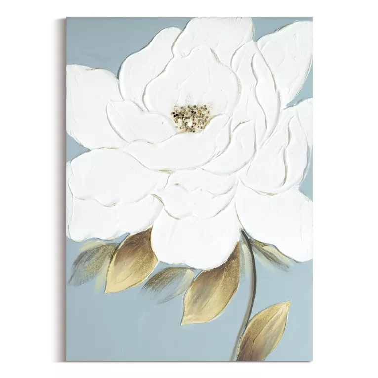 Obraz kremowy, jasnoniebieski ręcznie malowany z motywem roślinnym 50x70 cm Eurofirany