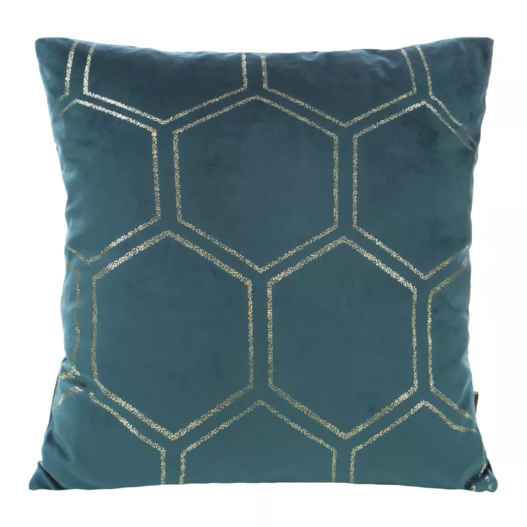 Poszewka na poduszkę 45x45 cm welwetowa ze złotym wzorem plastra miodu ciemnoturkusowo BLINK Eurofirany