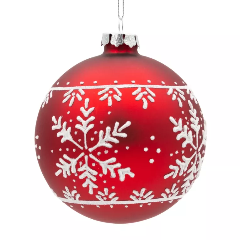 Klasyczna bombka choinkowa  ręcznie zdobiona śnieżynkami Eurofirany