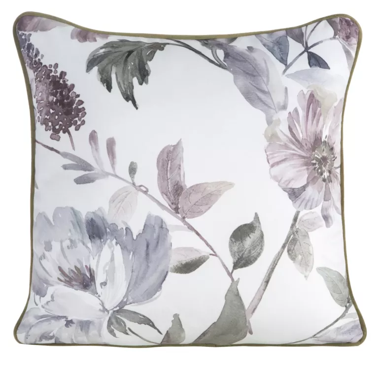 Poszewka na poduszkę 45x45 cm welwetowa z motywem roślinnym z wypustką na brzegach biało, zielona ROSALIA EUROFIRANY PREMIUM
