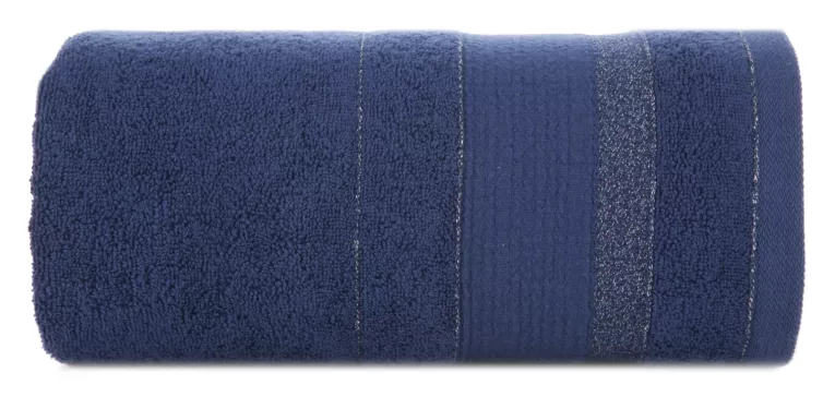 Ręcznik do rąk 30x50 cm bawełniany kolor granatowy w pasy przetykany błyszczącą nicią 500 g/m2 APRIL Eurofirany