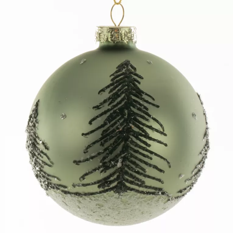 Zielona szklana bombka choinkowa zdobiona brokatowym wzorem 8 cm Eurofirany