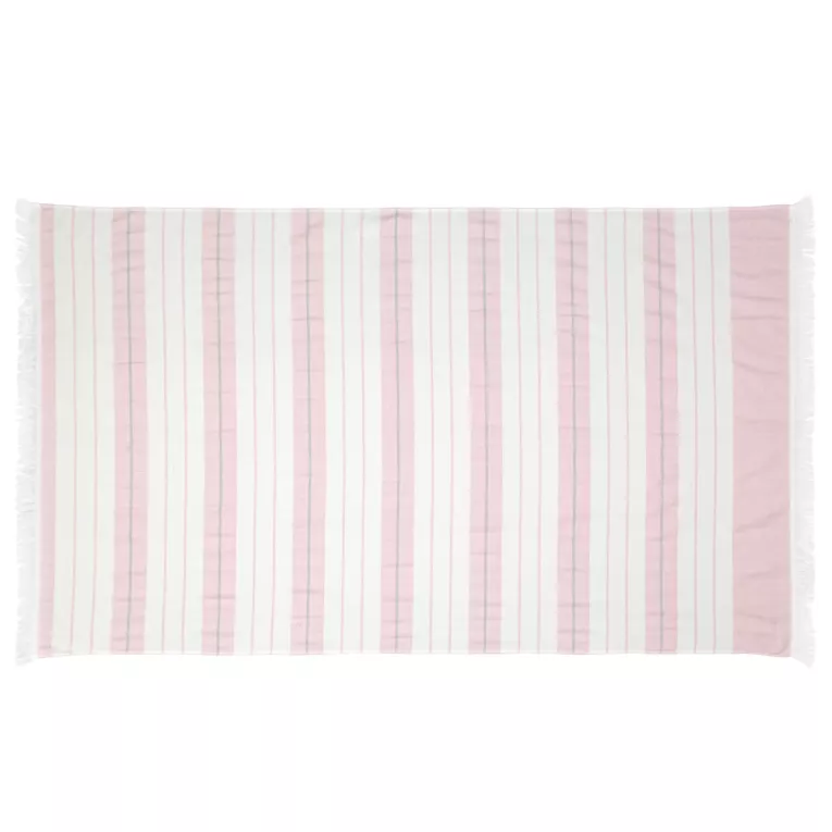 Ręcznik plażowy 90x170 cm bawełniany kolor biały,różowy z nadrukiem kontrastujących paseczków i frędzli 350 g/m2 MILOS Eurofirany