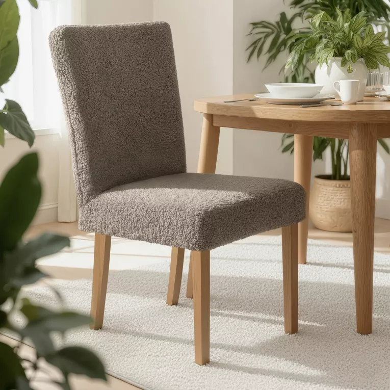 Pokrowiec na krzesło ciemnobeżowy wodoodporny 35x55x30 cm o strukturze boucle Design 91  Eurofirany