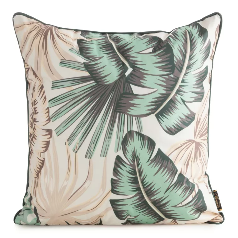 Poszewka na poduszkę 45x45 cm z tkaniny wodoodpornej na taras oraz balkon z motywem egzotycznych liści kremowo, zielona GARDEN Eurofirany