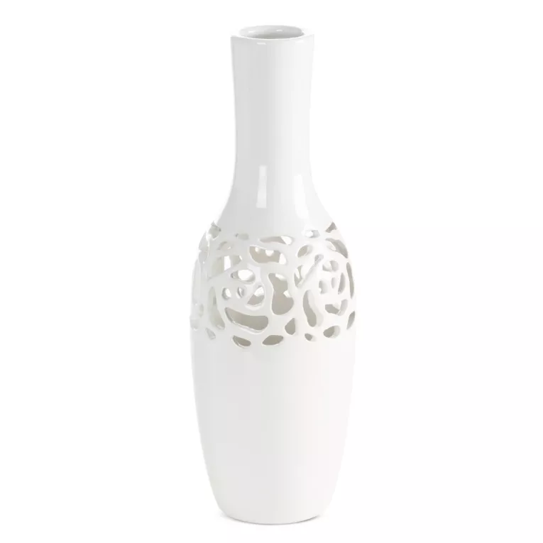 Wazon dekoracyjny biały wykończony ażurowym wzorem 10x30 cm CELIA Eurofirany