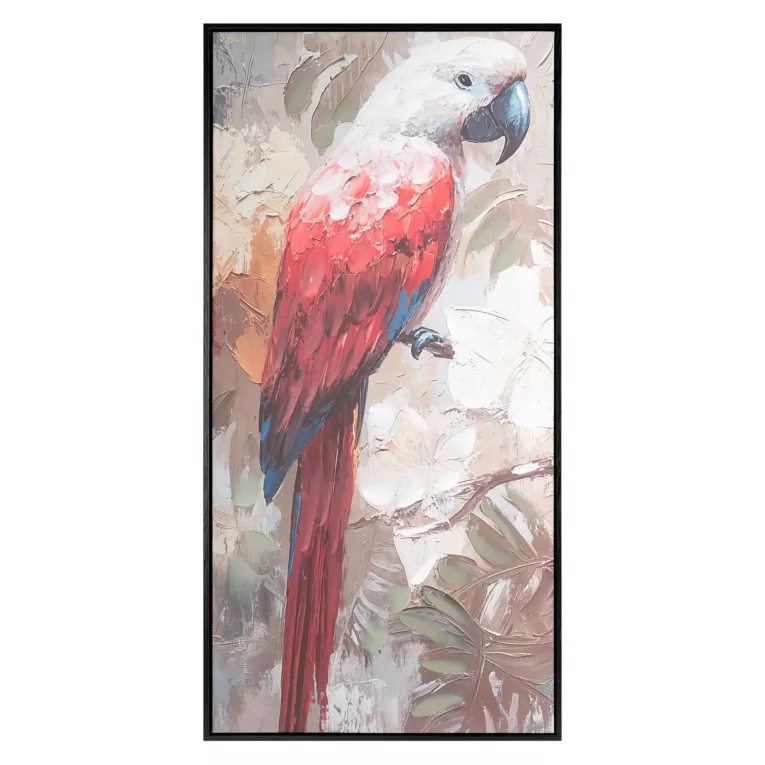 Obraz biało, niebieski ręcznie malowaną na płótnie papugą 50x100 cm Eurofirany