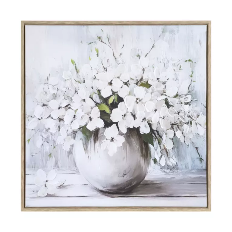 Obraz biały, jasnopopielaty drukowany na płótnie z motywem kwiatów 50x50 cm Eurofirany