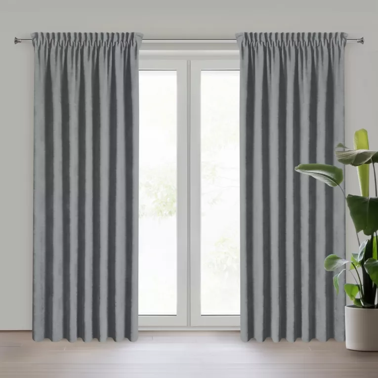 Zasłona szara z tkaniny welurowej 140x180 cm taśma - Dora Eurofirany