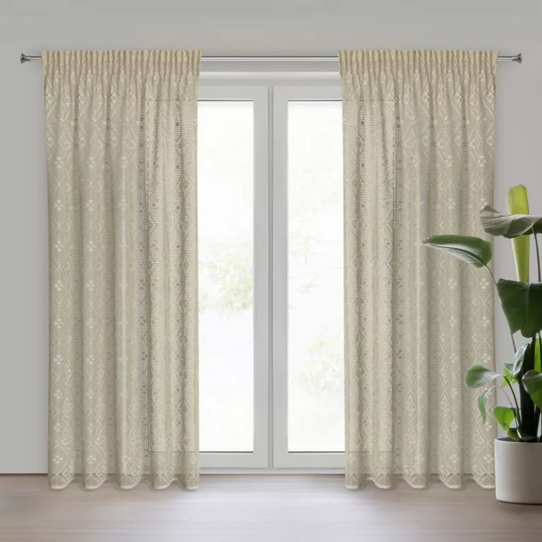 Zasłona jansobeżowa ażurowa w stylu eko 140x270 cm taśma NELA Eurofirany