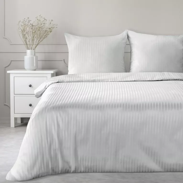 Pościel 220x200 cm satyna bawełniana kolor srebrny w drobne prążki VERA Eurofirany