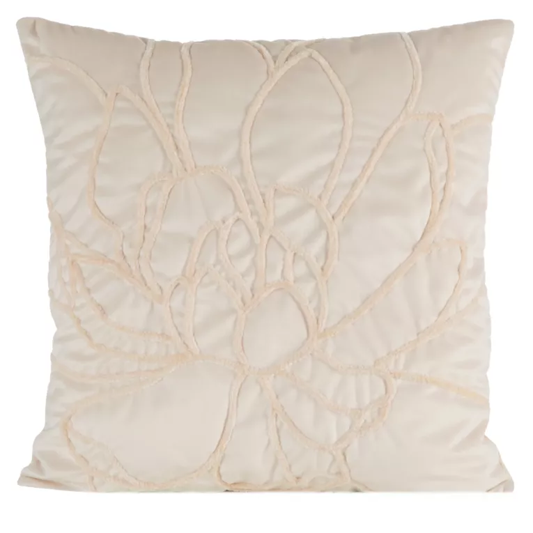Poszewka na poduszkę 45x45 cm welwetowa zdobiona naszywanym wzorem kremowa SANDI Eurofirany