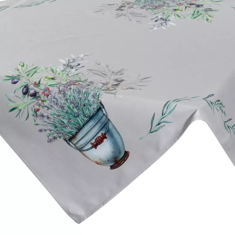 Bieżnik na stół jasnoszrao, fioletowy 85x85 cm SUMMER 1 z nadrukowanym motywem bukietu lawend