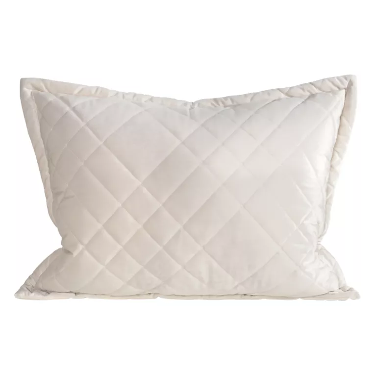 Poszewka na poduszkę 50x70 cm welwetowa zdobiona geometrycznymi przeszyciami kremowa RIA 6 EUROFIRANY PREMIUM