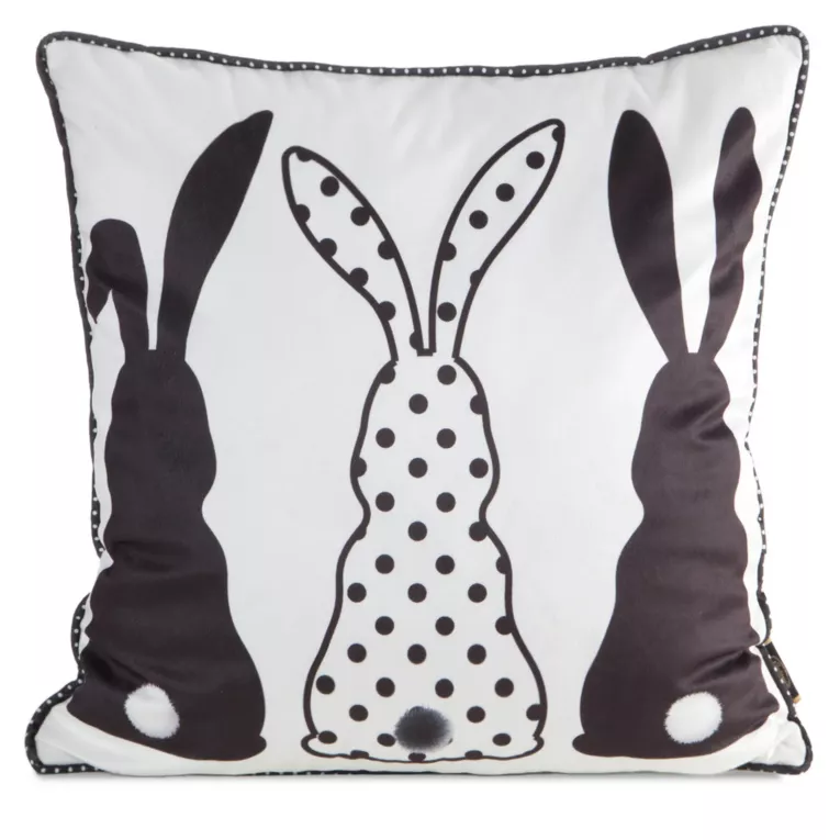 Poszewka na poduszkę 45x45 cm welwetowa i elegancką lamówką na brzegach czarno, biała WIOSNA 4 Eurofirany