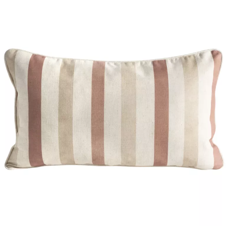 Poszewka na poduszkę 30x50 cm bawełniana z dodatkiem lnu zdobiona subtelnym nadrukiem pasów kremowo, ceglasta LEN Eurofirany
