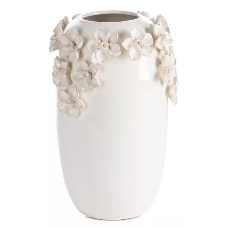 Wazon ceramiczny kremowy zdobiony kwiatami 3D 19x30 cm DIANA Eurofirany